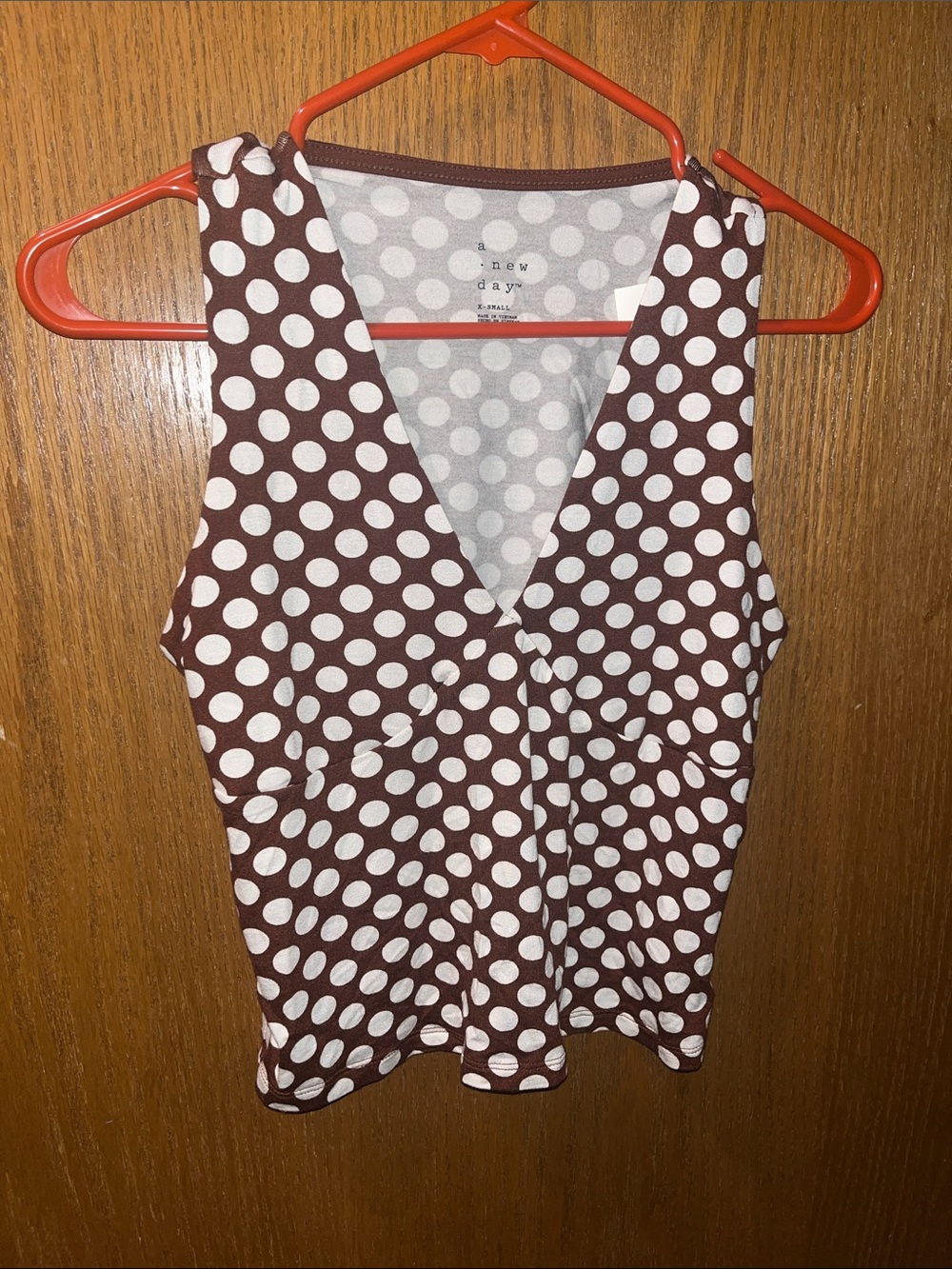 a new day Brown and White Polka Dot V-Neck Tank